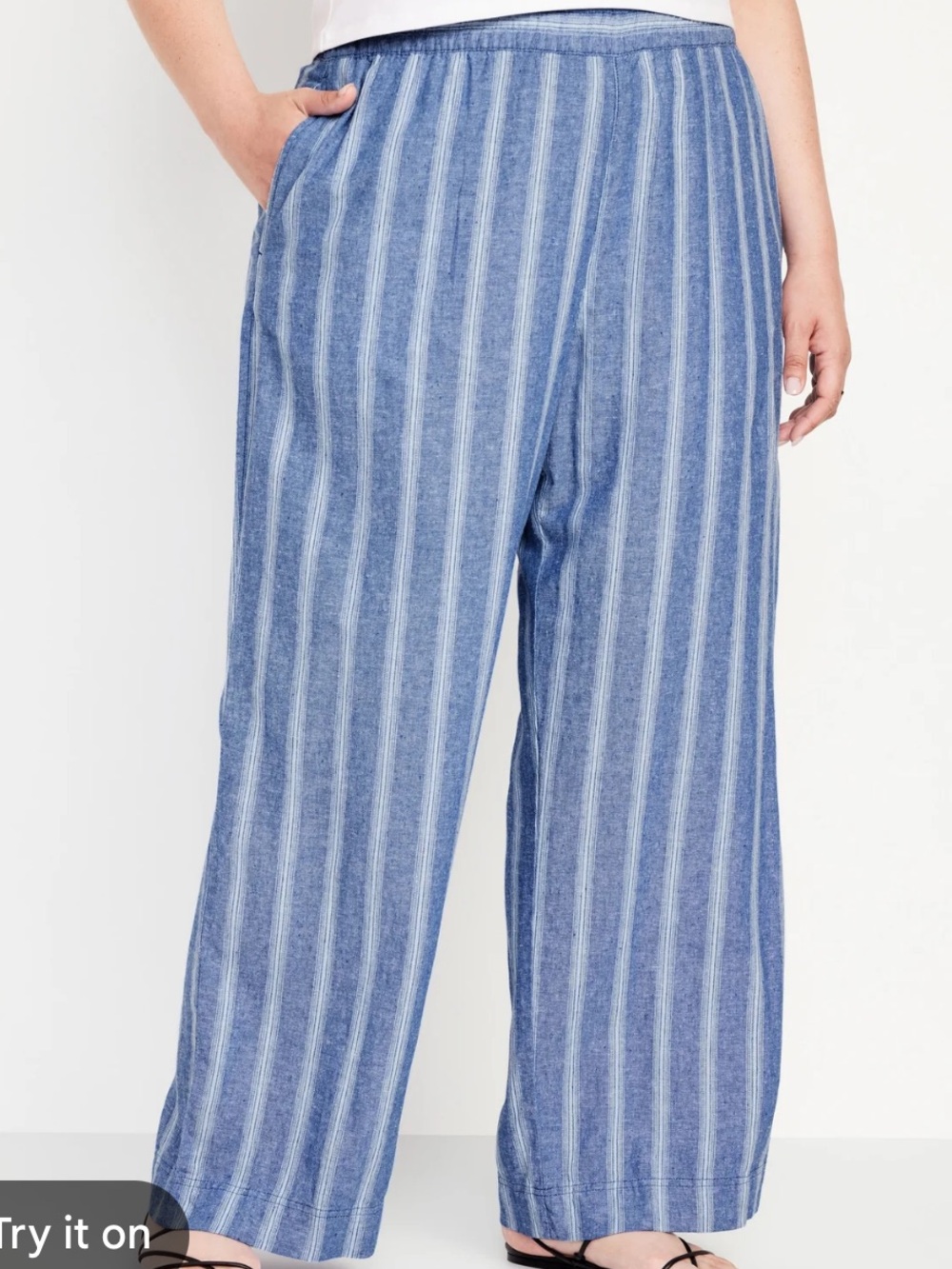 Old Navy high rise linen blend wide leg pants - blue stripes 2X